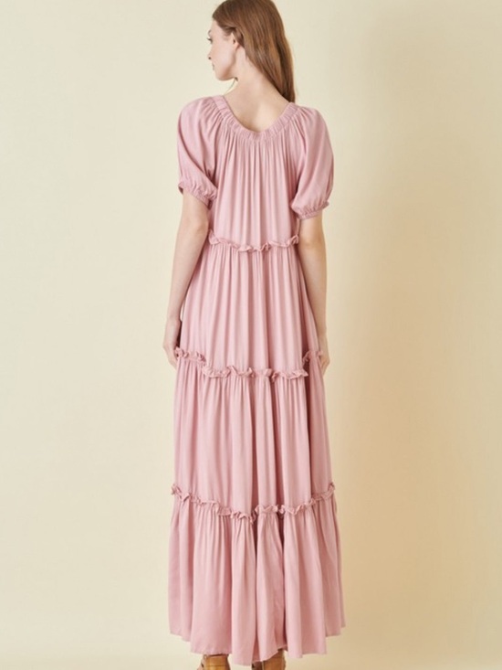 Off-Shoulder Rose Pink Tiered Maxi Dress - Picture 5 of 9